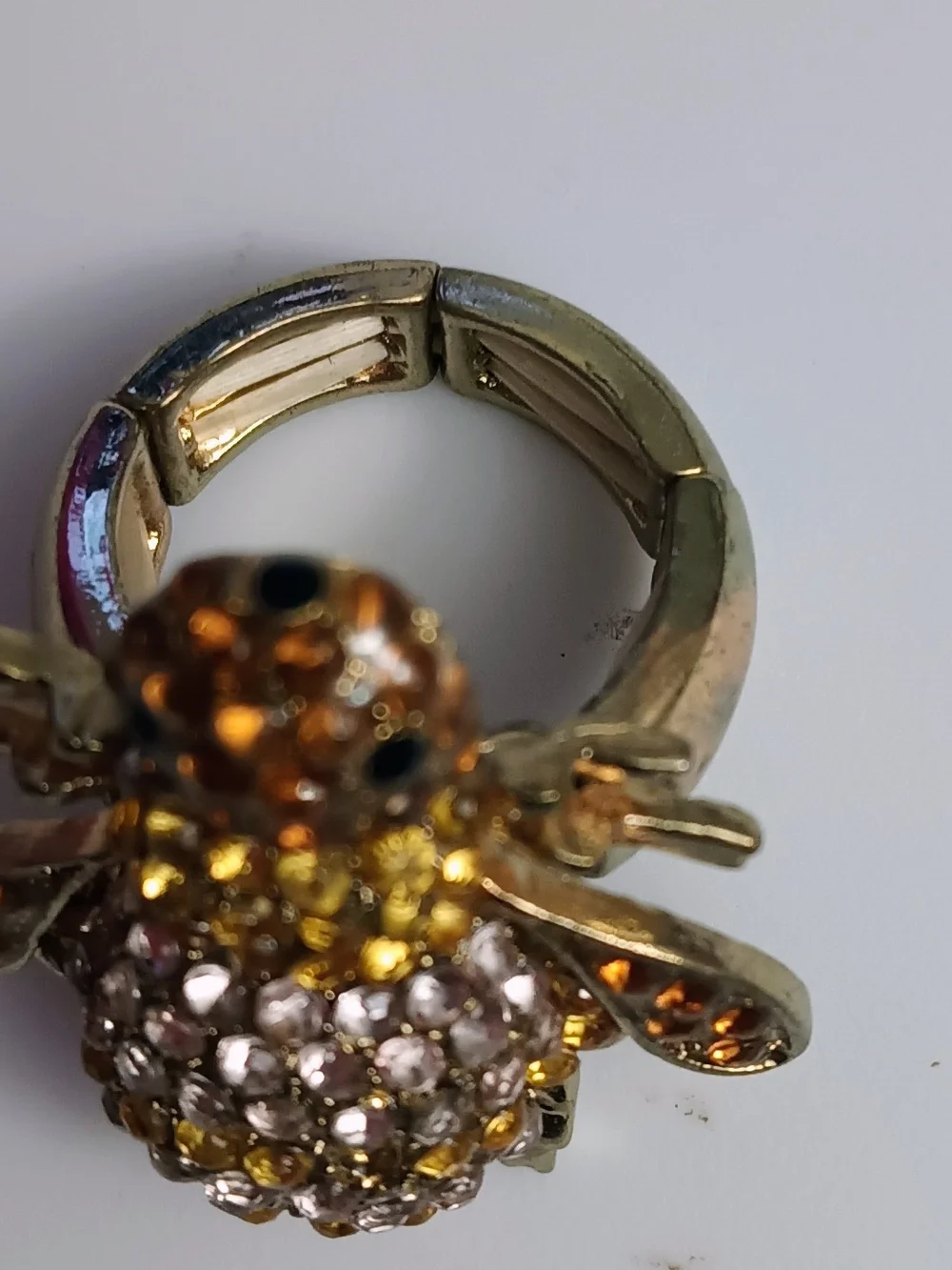 Gold-Tone Bee Cocktail Ring with Amber and Pink Crystals